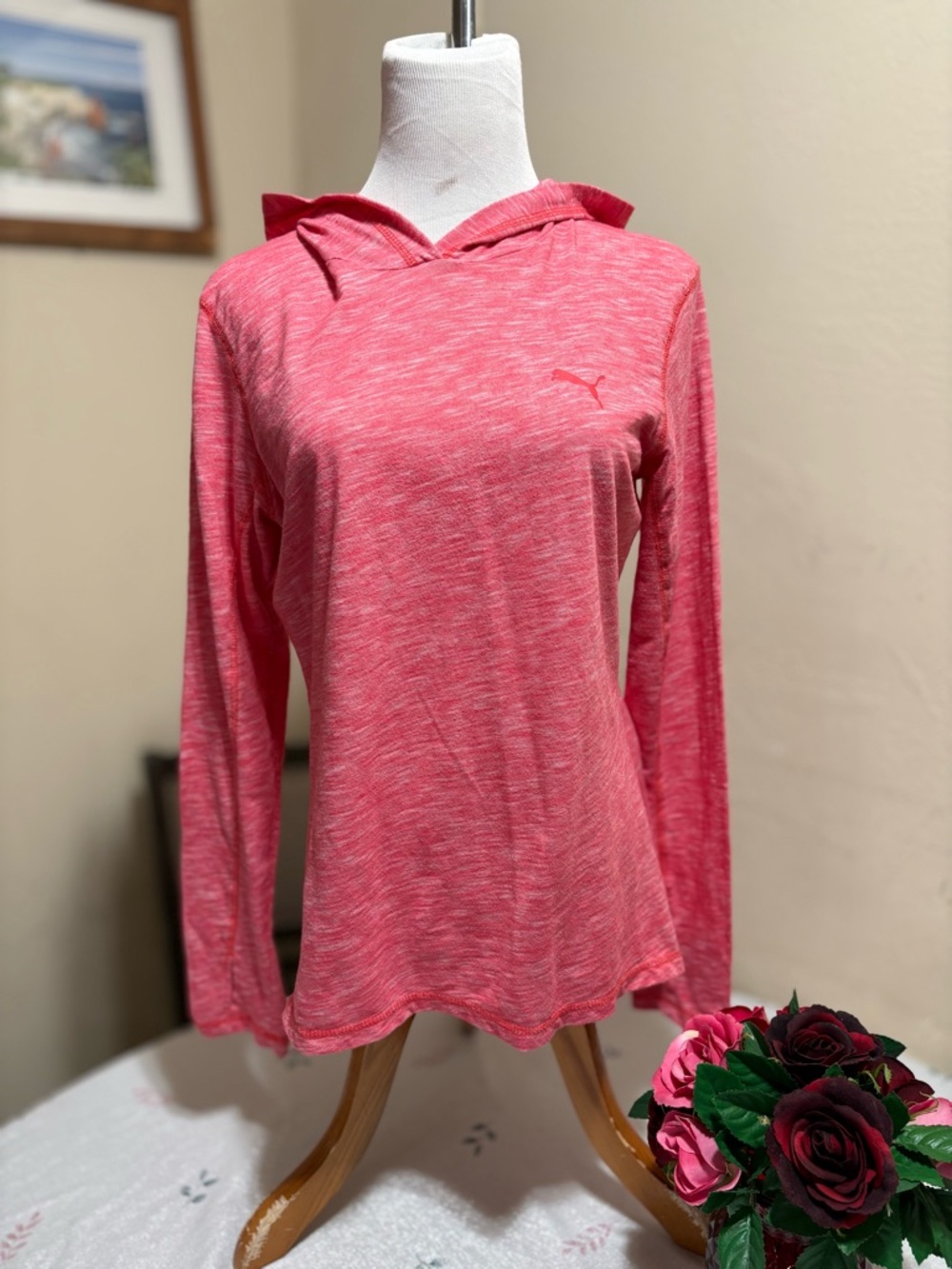Puma Coral Pink Heather Hooded Long-Sleeve Top